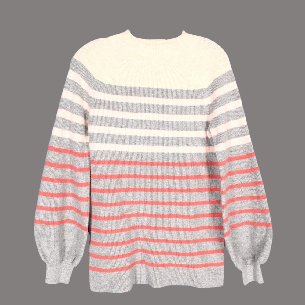 LOFT ANN TAYLOR Gray/Multi RIBBED KNIT Mock Neck BALLOON SLEEVES Knit Sweater S
